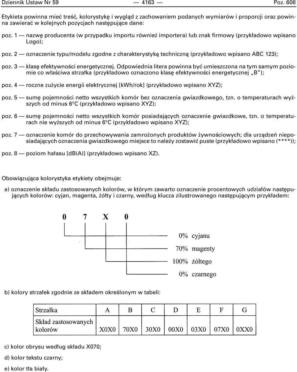 2 oznaczenie typu/modelu zgodne z charakterystykà technicznà (przyk adowo wpisano ABC 123); poz. 3 klas efektywnoêci energetycznej.