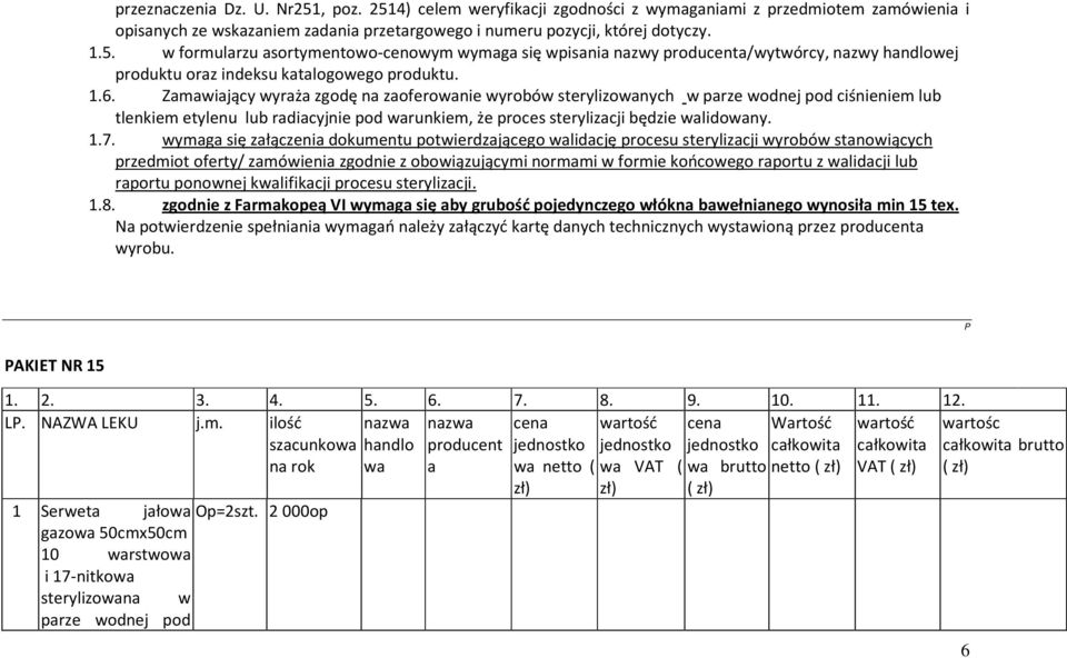 wymaga się załączenia dokumentu potwierdzającego walidację procesu sterylizacji wyrobów stanowiących przedmiot oferty/ zamówienia zgodnie z obowiązującymi normami w formie końcowego raportu z