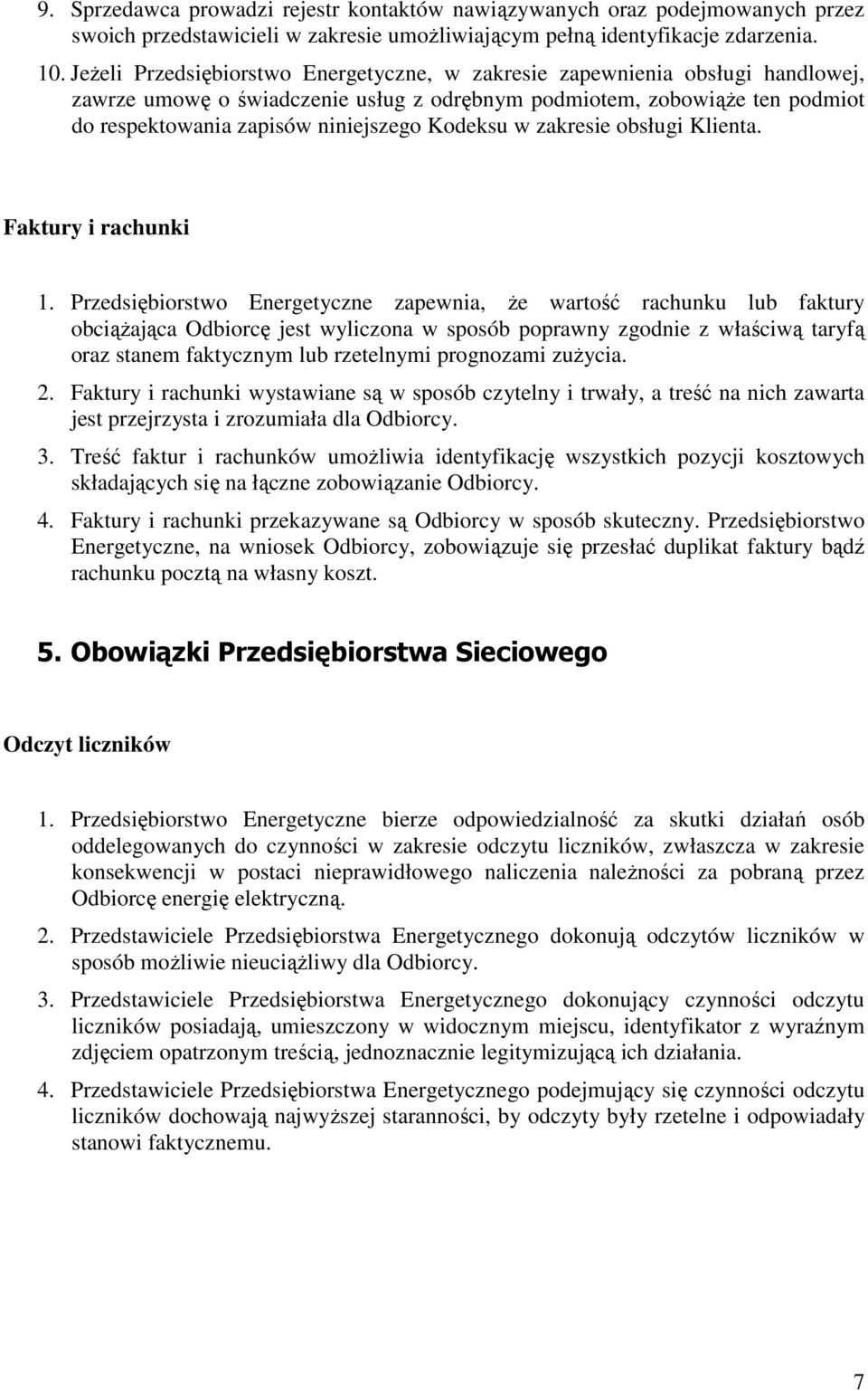 Kodeksu w zakresie obsługi Klienta. Faktury i rachunki 1.