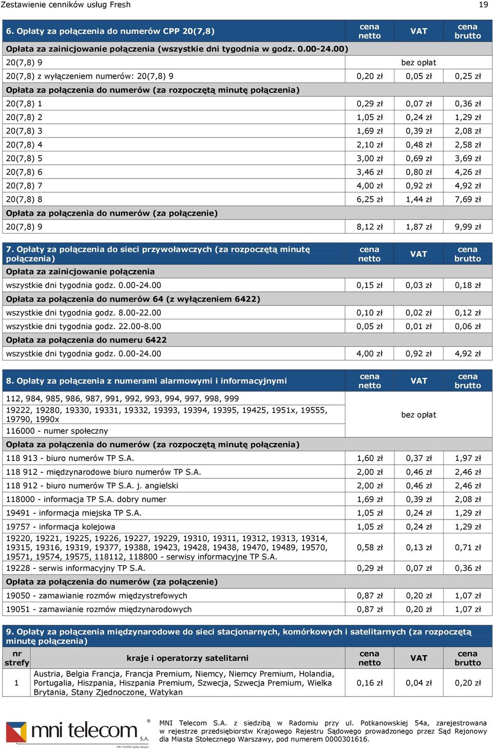 1,05 zł 0,24 zł 1,29 zł 20(7,8) 3 1,69 zł 0,39 zł 2,08 zł 20(7,8) 4 2,10 zł 0,48 zł 2,58 zł 20(7,8) 5 3,00 zł 0,69 zł 3,69 zł 20(7,8) 6 3,46 zł 0,80 zł 4,26 zł 20(7,8) 7 4,00 zł 0,92 zł 4,92 zł