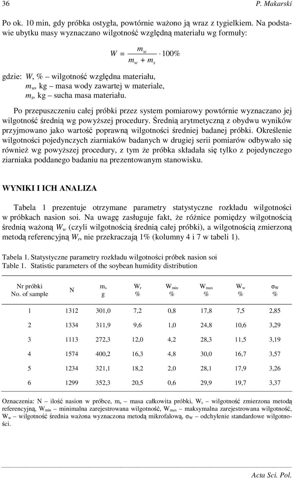 w s 100 Po przepuszczeniu całej próbki przez system pomiarowy powtórnie wyznaczano jej wilgotno redni wg powyszej procedury.
