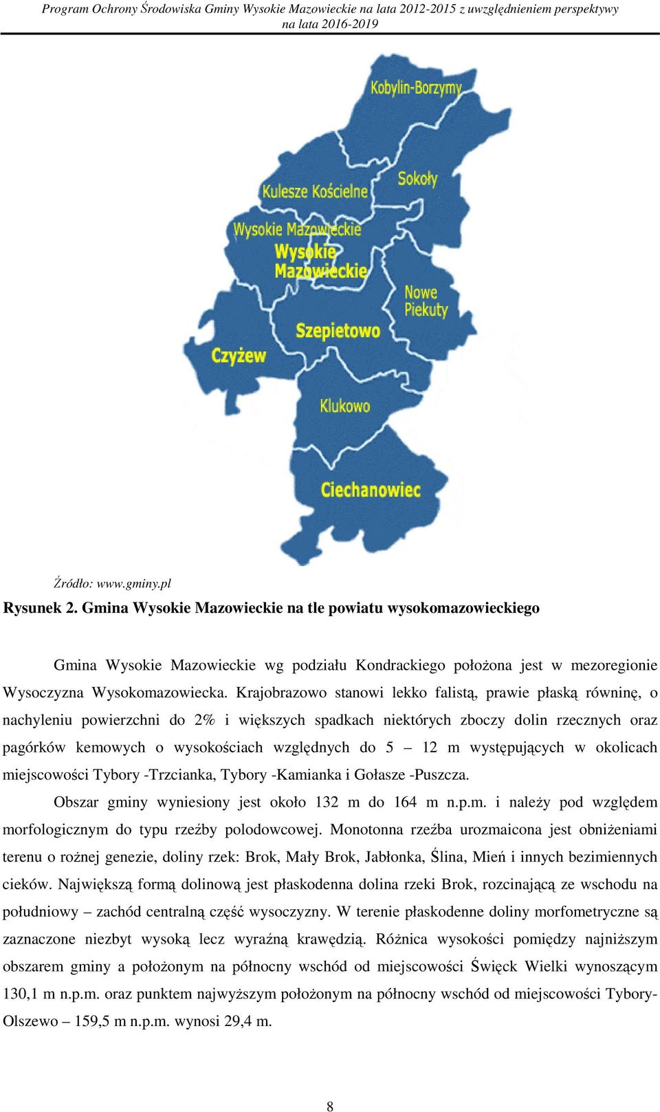 Krajbrazw stanwi lekk falistą, prawie płaską równinę, nachyleniu pwierzchni d 2% i większych spadkach niektórych zbczy dlin rzecznych raz pagórków kemwych wyskściach względnych d 5 12 m występujących