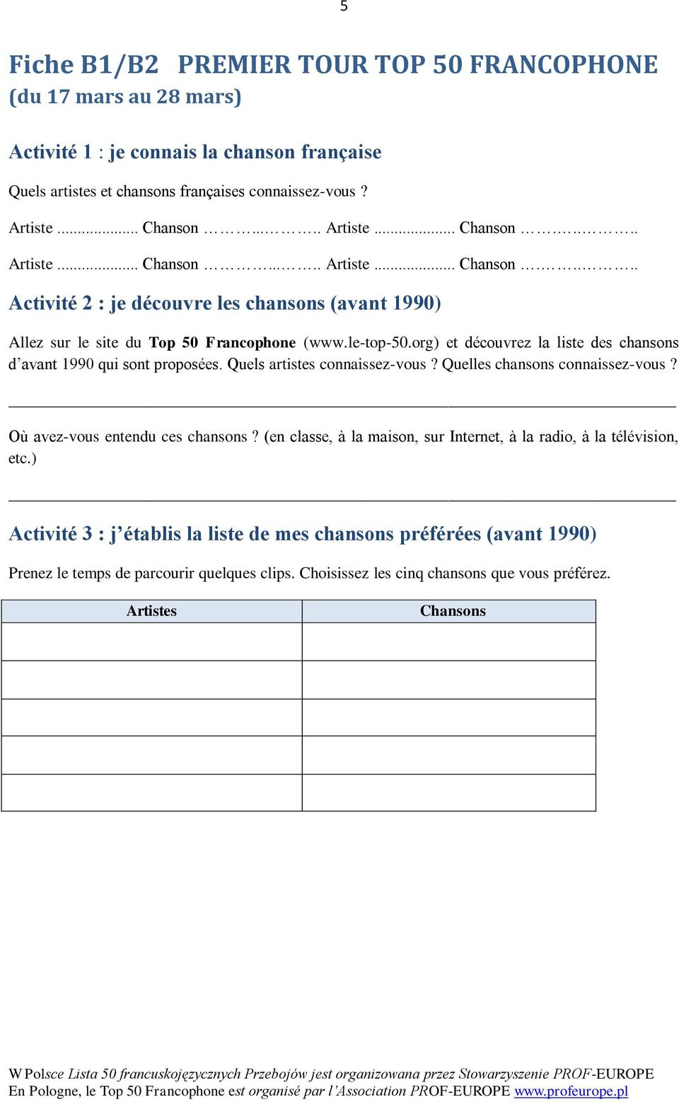 org) et découvrez la liste des chansons d avant 1990 qui sont proposées. Quels artistes connaissez-vous? Quelles chansons connaissez-vous? Où avez-vous entendu ces chansons?