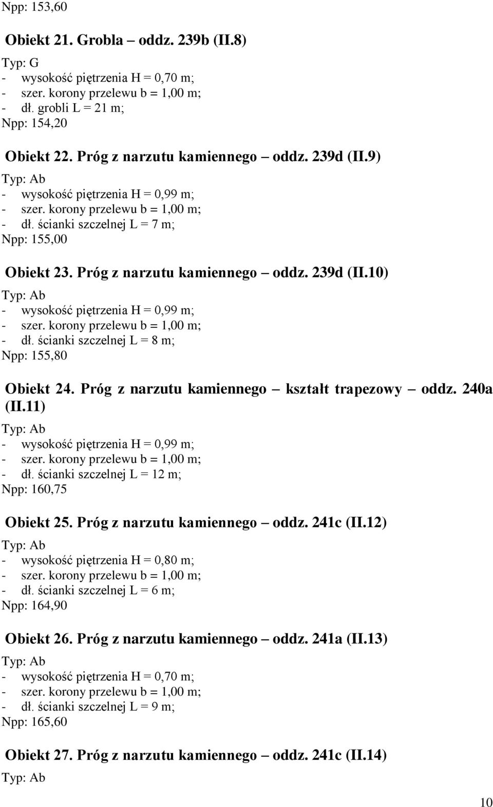 Próg z narzutu kamiennego kształt trapezowy oddz. 240a (II.11) - dł. ścianki szczelnej L = 12 m; Npp: 160,75 Obiekt 25. Próg z narzutu kamiennego oddz. 241c (II.