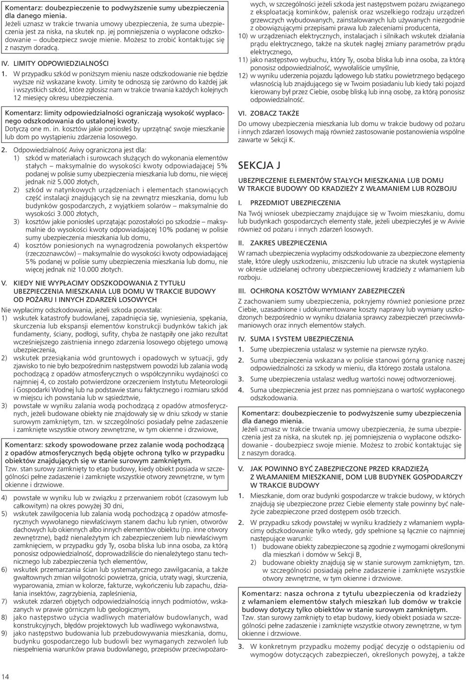 W przypadku szkód w poniższym mieniu nasze odszkodowanie nie będzie wyższe niż wskazane kwoty.
