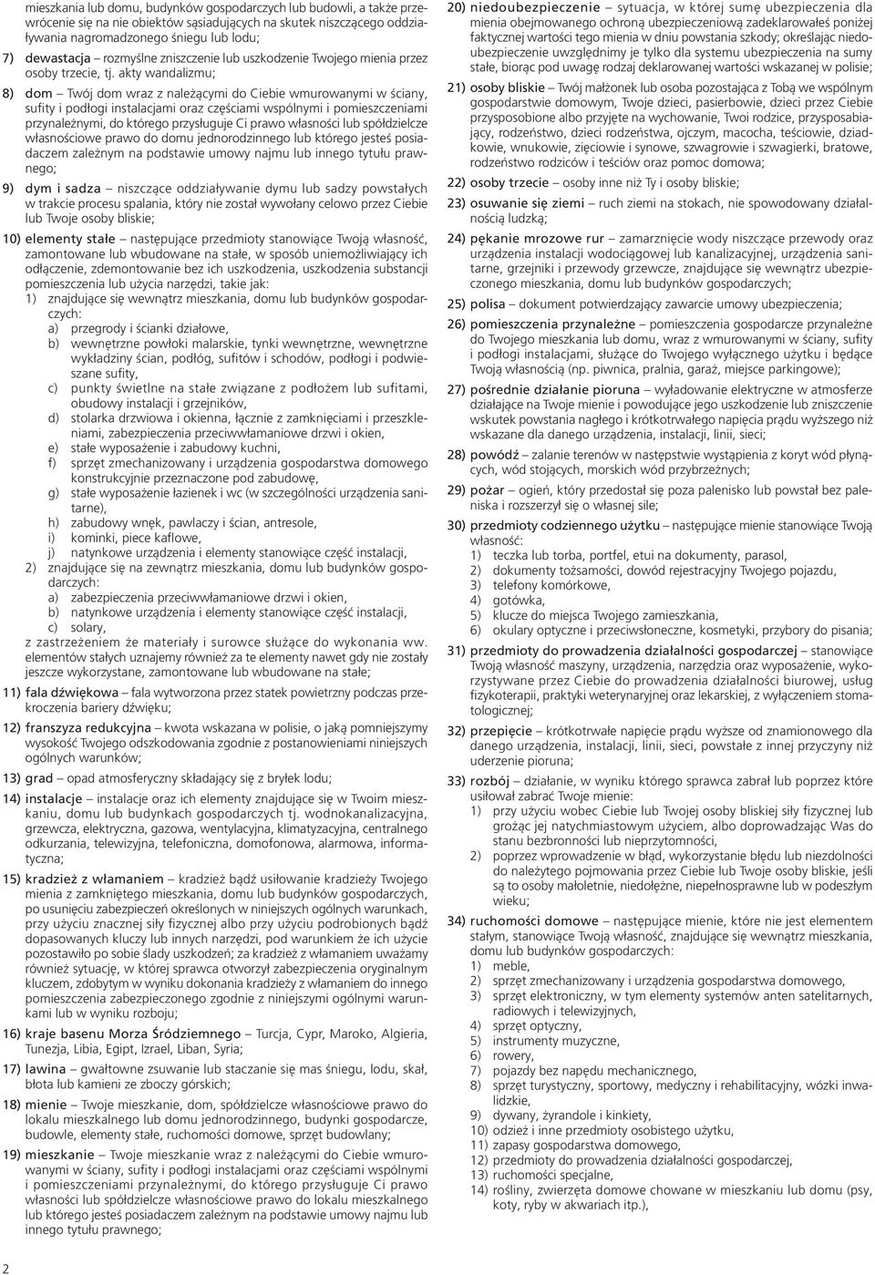 akty wandalizmu; 8) dom Twój dom wraz z należącymi do Ciebie wmurowanymi w ściany, sufity i podłogi instalacjami oraz częściami wspólnymi i pomieszczeniami przynależnymi, do którego przysługuje Ci