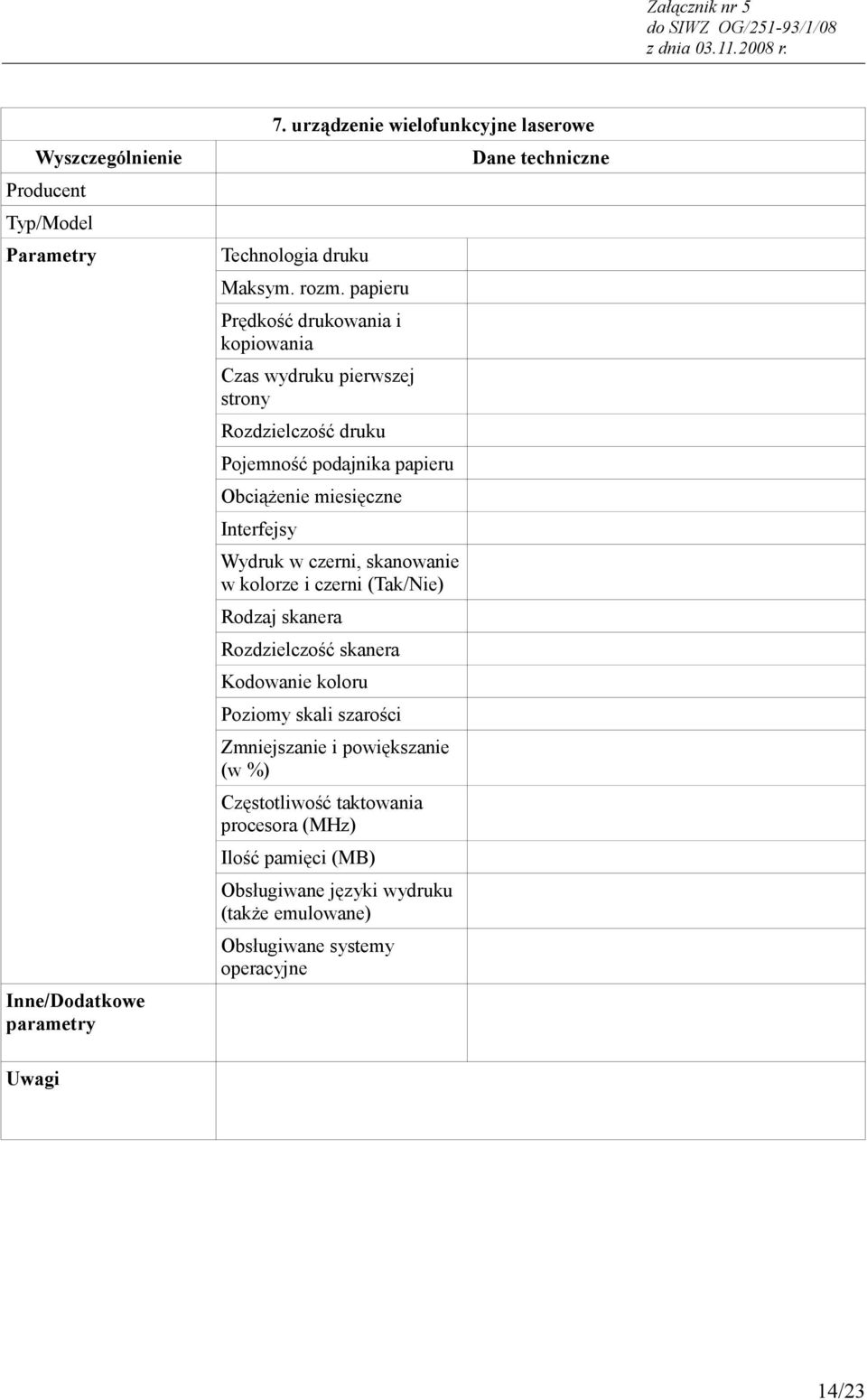 Obciążenie miesięczne Interfejsy Wydruk w czerni, skanowanie w kolorze i czerni Rodzaj skanera Rozdzielczość skanera