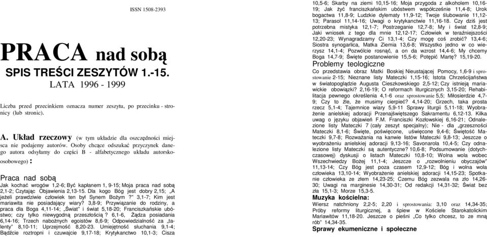 Osoby chcce odszuka przyczynek danego autora odsyłamy do czci B - alfabetycznego układu autorskoosobowego) : Praca nad sob Jak kocha wrogów 1,2-6; By kapłanem 1, 9-15; Moja praca nad sob 2,1-2;