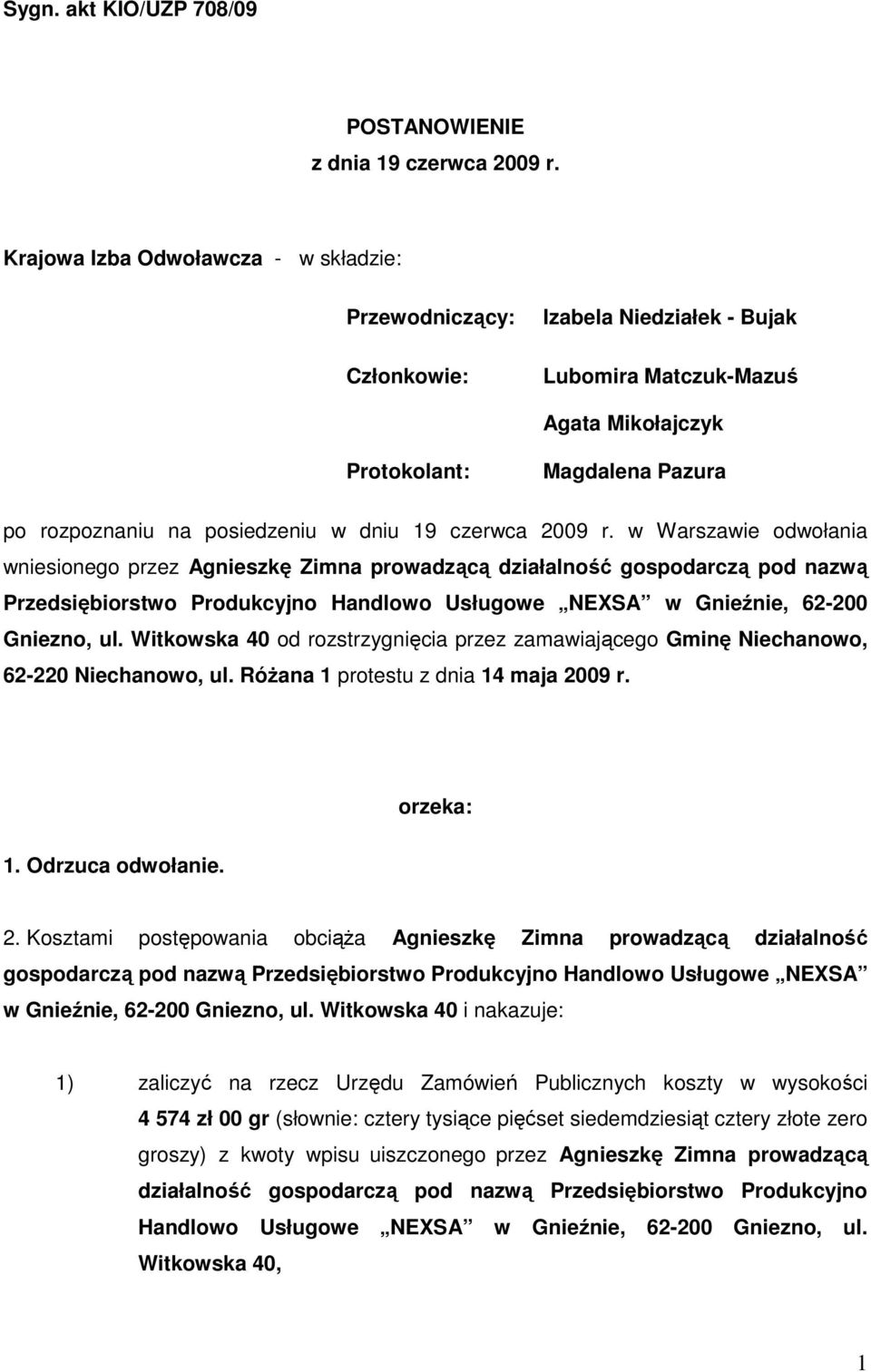 dniu 19 czerwca 2009 r.