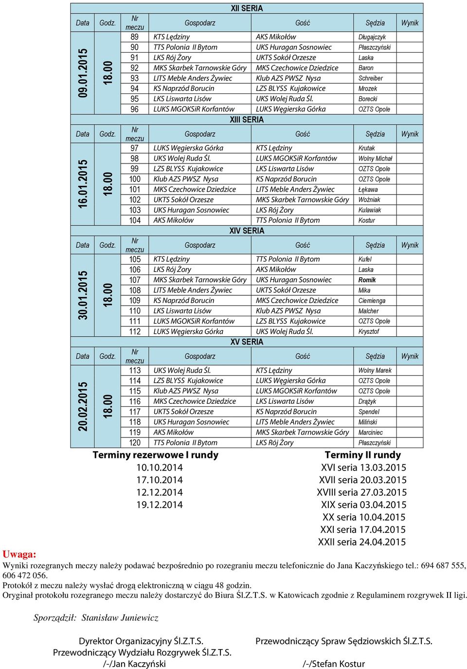 Dziedzice Baron 93 LITS Meble Anders Żywiec Klub AZS PWSZ Nysa Schreiber 94 KS Naprzód Borucin LZS BLYSS Kujakowice Mrozek 95 LKS Liswarta Lisów UKS Wolej Ruda Śl.