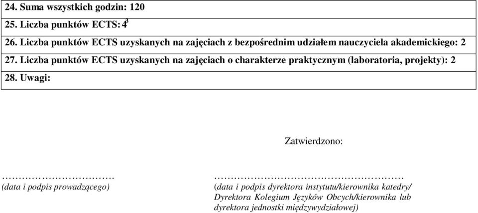 Liczba punktów ECTS uzyskanych na zajęciach o charakterze praktycznym (laboratoria, projekty): 2 28.