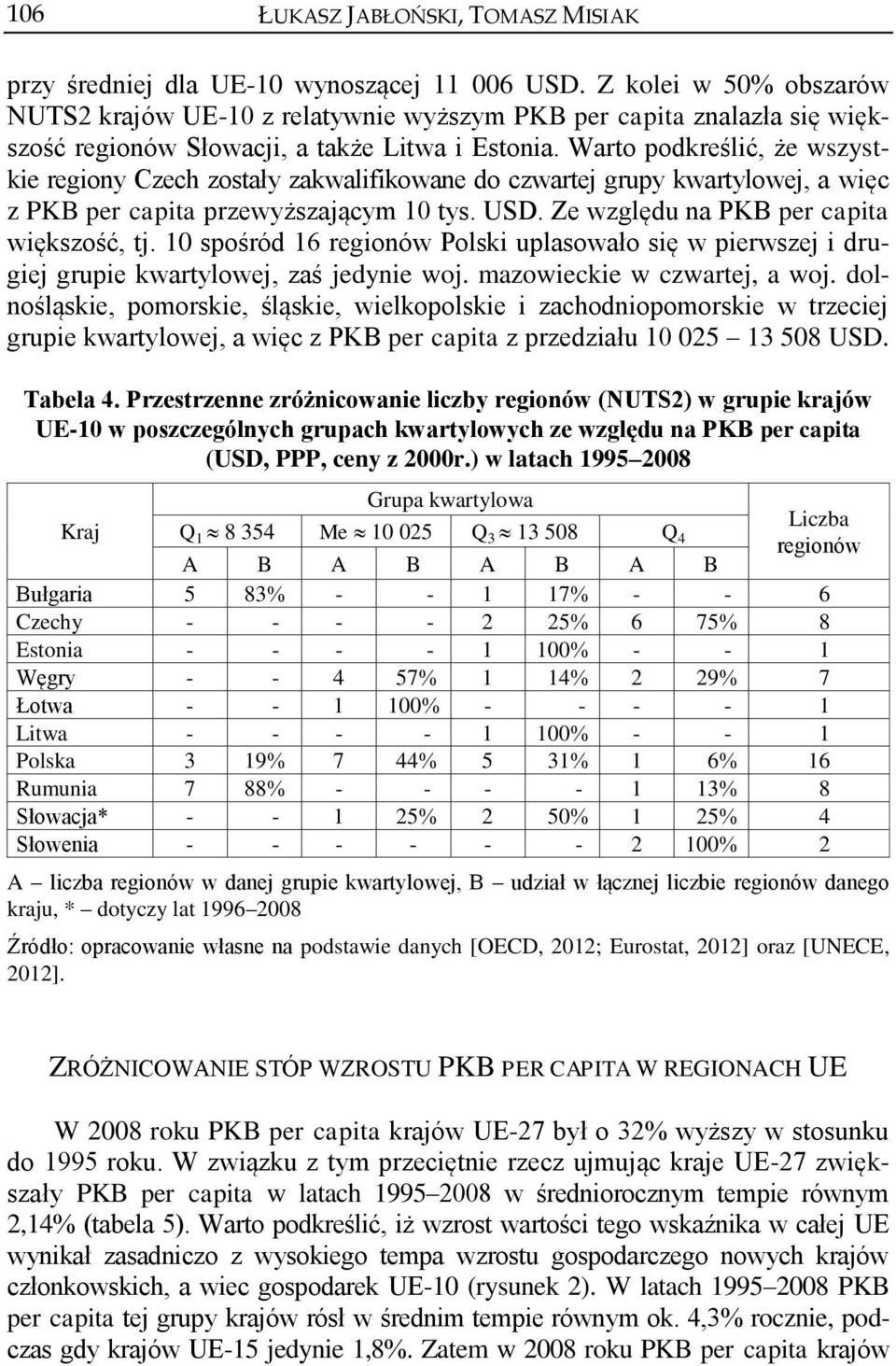 Warto podkreślić, że wszystkie regiony Czech zostały zakwalifikowane do czwartej grupy kwartylowej, a więc z PKB per capita przewyższającym 10 tys. USD. Ze względu na PKB per capita większość, tj.