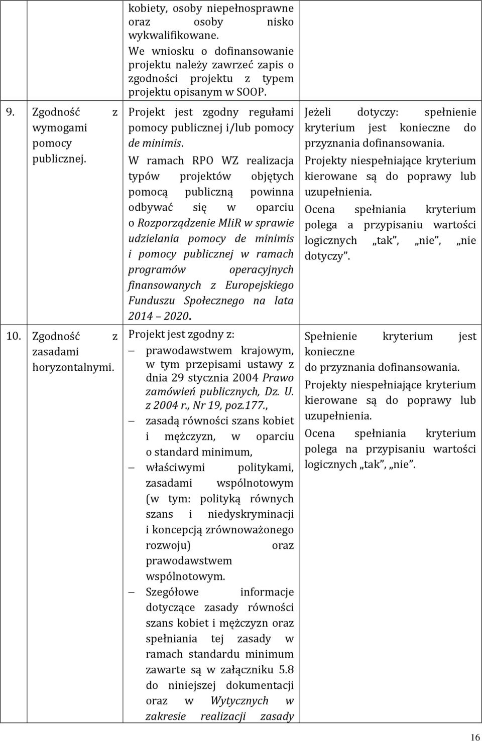W ramach RPO WZ realizacja typów projektów objętych pomocą publiczną powinna odbywać się w oparciu o Rozporządzenie MIiR w sprawie udzielania pomocy de minimis i pomocy publicznej w ramach programów