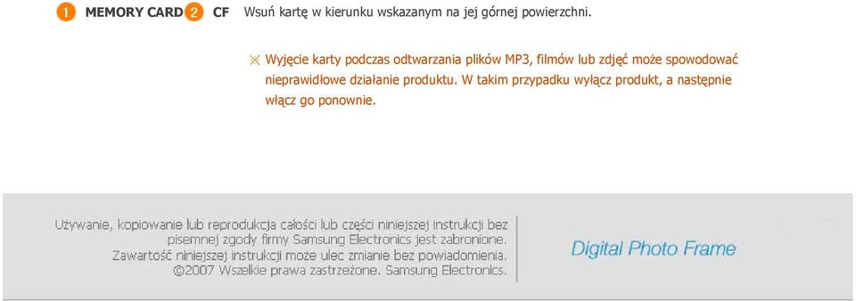 Wyjęcie karty podczas odtwarzania plików MP3, filmów lub zdjęć