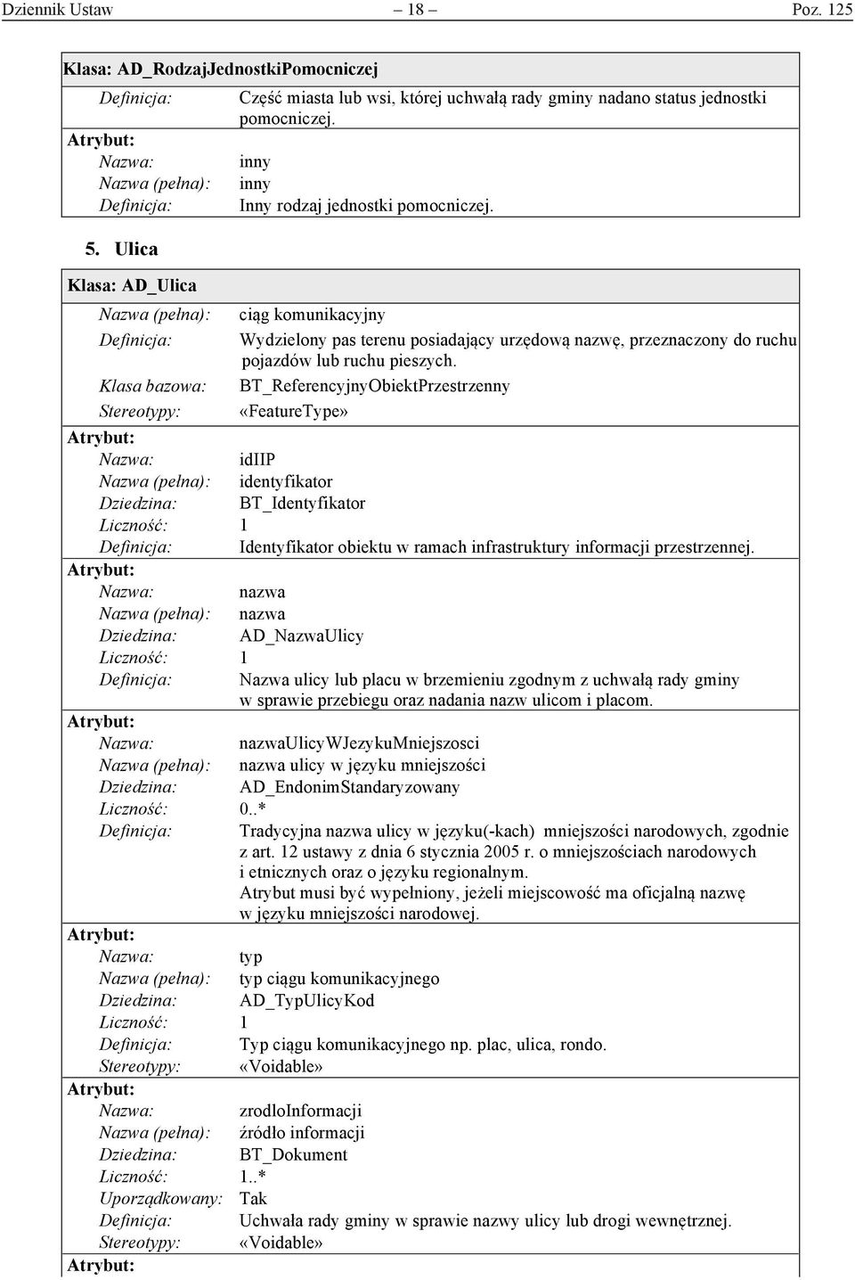 BT_ReferencyjnyObiektPrzestrzenny «FeatureType» idiip identyfikator Dziedzina: BT_Identyfikator Identyfikator obiektu w ramach infrastruktury informacji przestrzennej.