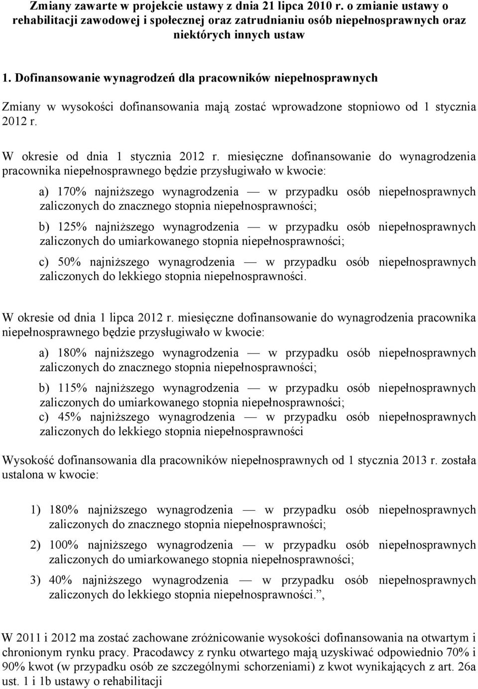 miesięczne dofinansowanie do wynagrodzenia pracownika niepełnosprawnego będzie przysługiwało w kwocie: a) 170% najniższego wynagrodzenia w przypadku osób niepełnosprawnych b) 125% najniższego