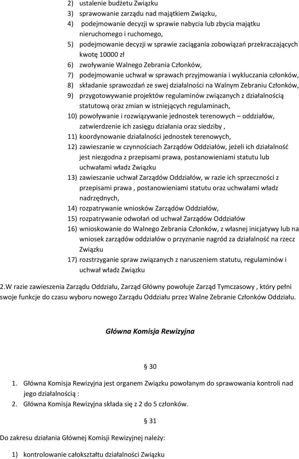 działalności na Walnym Zebraniu Członków, 9) przygotowywanie projektów regulaminów związanych z działalnością statutową oraz zmian w istniejących regulaminach, 10) powoływanie i rozwiązywanie