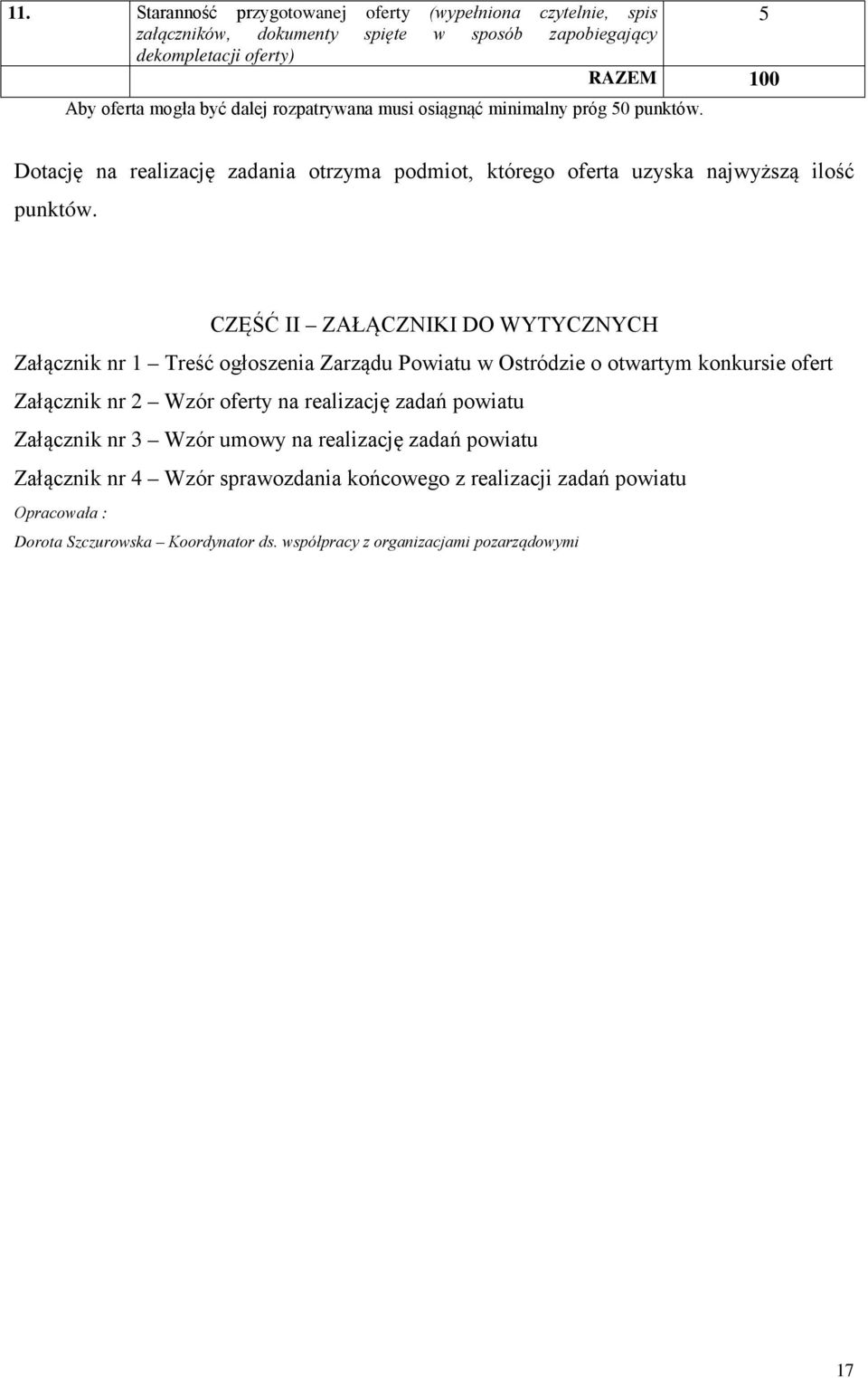 CZĘŚĆ II ZAŁĄCZNIKI DO WYTYCZNYCH Załącznik nr 1 Treść ogłoszenia Zarządu Powiatu w Ostródzie o otwartym konkursie ofert Załącznik nr 2 Wzór oferty na realizację zadań powiatu