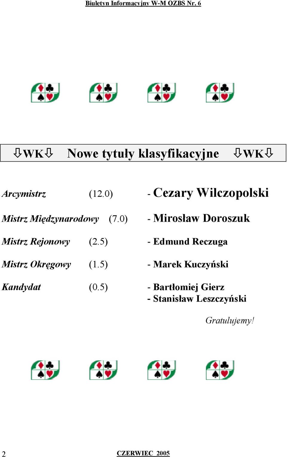 0) - Mirosław Doroszuk Mistrz Rejonowy (2.