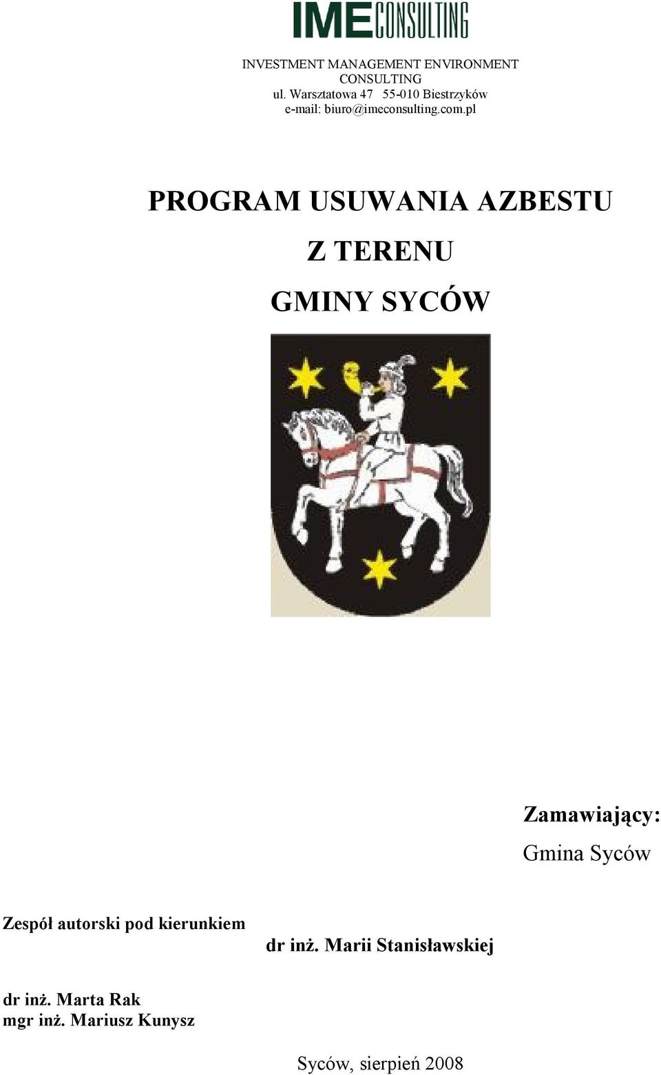 pl PROGRAM USUWANIA AZBESTU Z TERENU GMINY SYCÓW Zamawiający: Gmina Syców