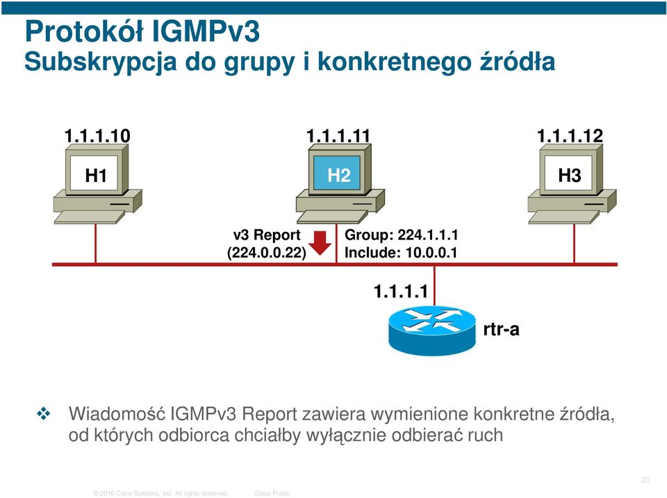1.1.1 rtr-a Wiadomość IGMPv3 Report zawiera wymienione konkretne