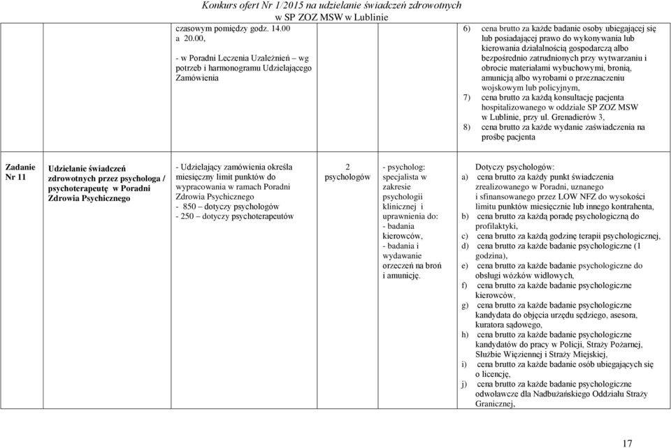 działalnością gospodarczą albo bezpośrednio zatrudnionych przy wytwarzaniu i obrocie materiałami wybuchowymi, bronią, amunicją albo wyrobami o przeznaczeniu wojskowym lub policyjnym, 7) cena brutto