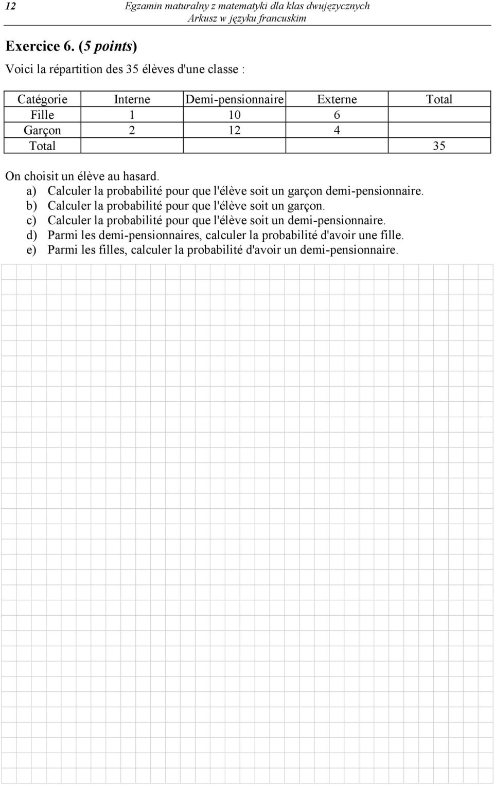 choisit un élève au hasard. a) Calculer la probabilité pour que l'élève soit un garçon demi-pensionnaire.