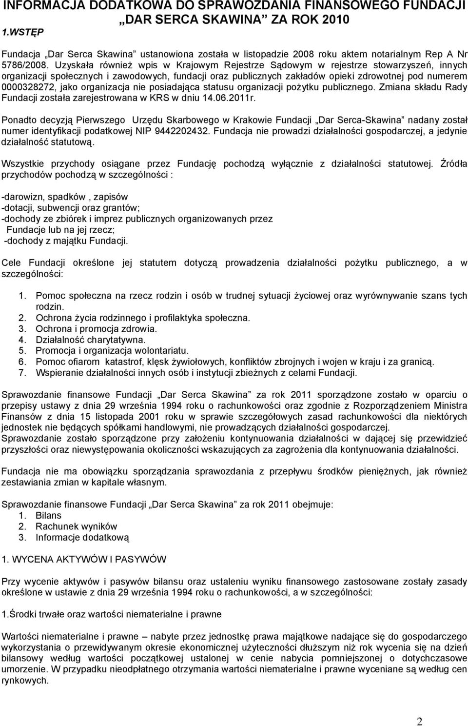 Uzyskała również wpis w Krajowym Rejestrze Sądowym w rejestrze stowarzyszeń, innych organizacji społecznych i zawodowych, fundacji oraz publicznych zakładów opieki zdrowotnej pod numerem 0000328272,