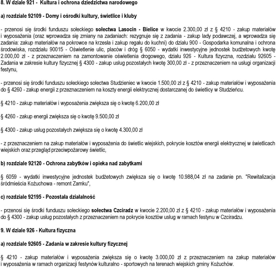 krzesła i zakup regału do kuchni) do działu 900 - Gospodarka komunalna i ochrona środowiska, rozdziału 90015 - Oświetlenie ulic, placów i dróg 6050 - wydatki inwestycyjne jednostek budżetowych kwotę