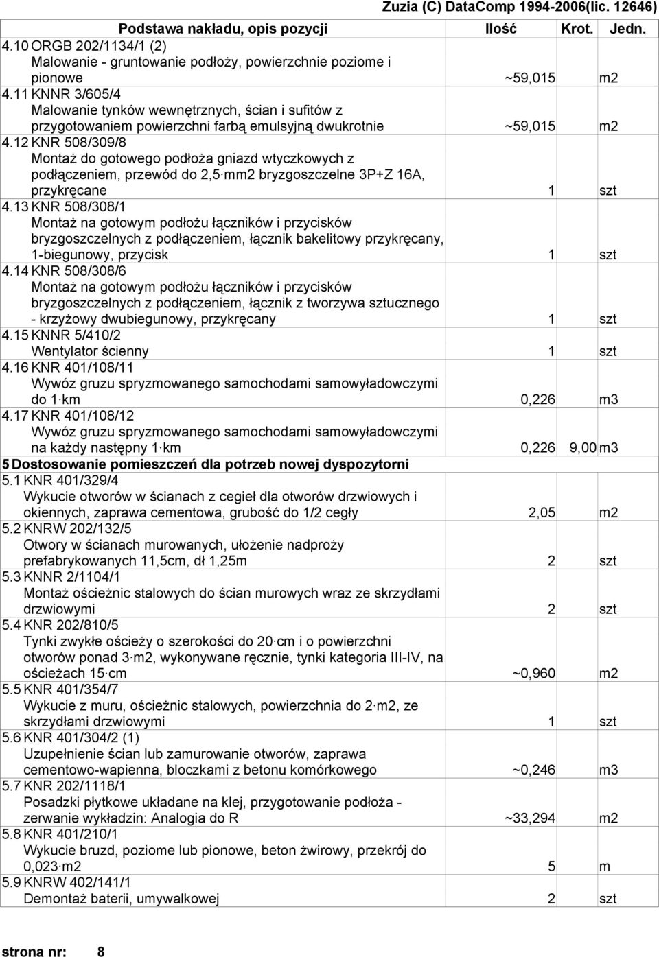 12 KNR 508/309/8 Montaż do gotowego podłoża gniazd wtyczkowych z podłączeniem, przewód do 2,5 mm2 bryzgoszczelne 3P+Z 16A, przykręcane 1 szt 4.