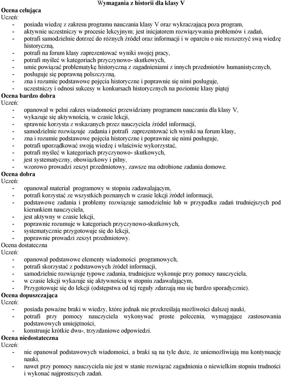 swojej pracy, - potrafi myśleć w kategoriach przyczynowo- skutkowych, - umie powiązać problematykę historyczną z zagadnieniami z innych przedmiotów humanistycznych, - posługuje się poprawną