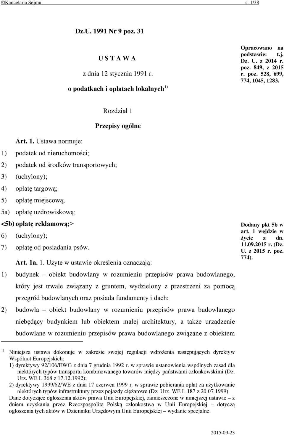 Przepisy ogólne Art. 1.