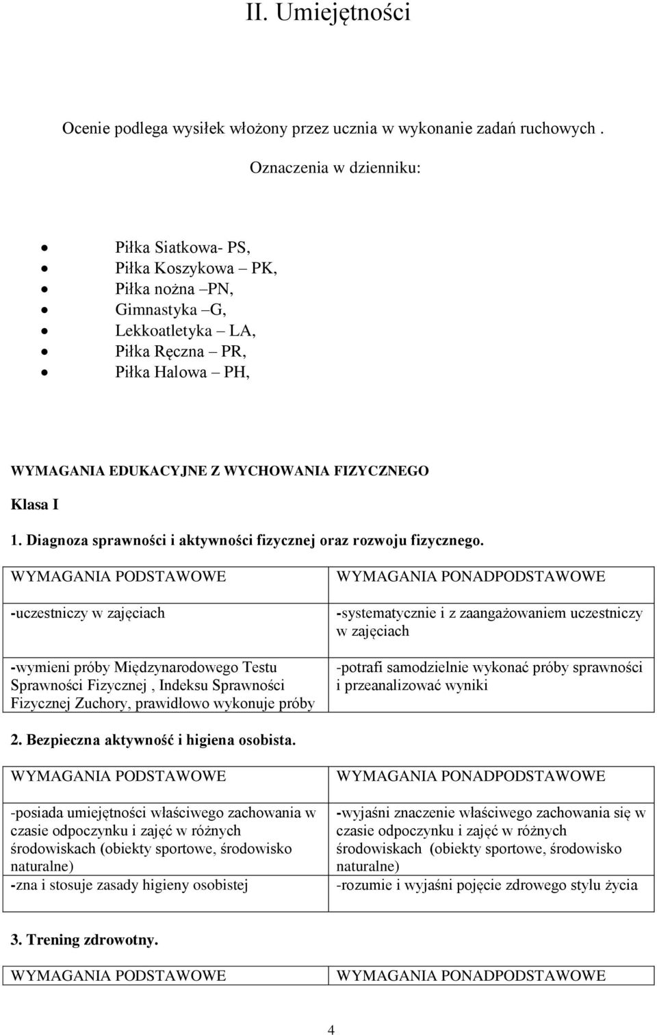 1. Diagnoza sprawności i aktywności fizycznej oraz rozwoju fizycznego.