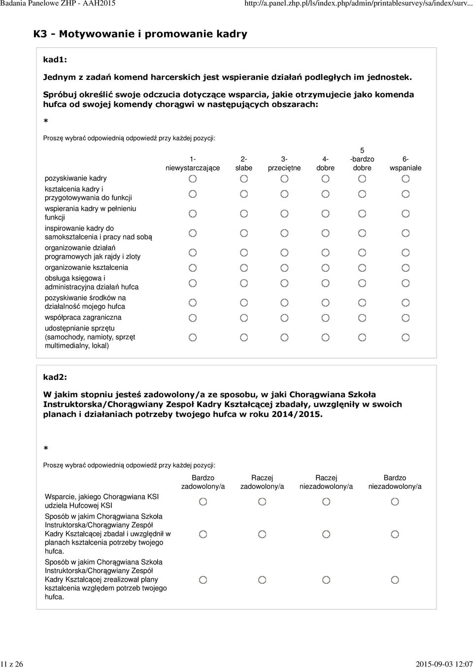 przeciętne 4- dobre 5 -bardzo dobre 6- wspaniałe kształcenia kadry i przygotowywania do funkcji wspierania kadry w pełnieniu funkcji inspirowanie kadry do samokształcenia i pracy nad sobą