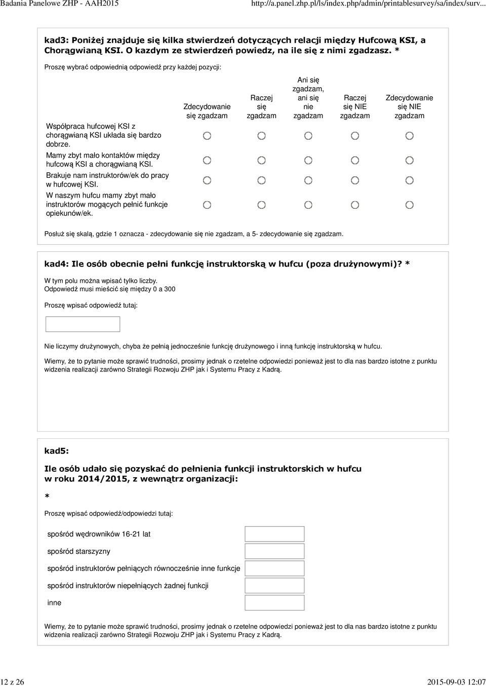 Brakuje nam instruktorów/ek do pracy w hufcowej KSI. W naszym hufcu mamy zbyt mało instruktorów mogących pełnić funkcje opiekunów/ek.