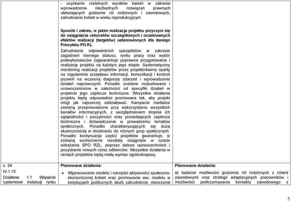 1 Wsparcie systemowe instytucji rynku Sposób i zakres, w jakim realizacja projektu przyczyni się do osiągnięcia celu/celów szczegółowych i oczekiwanych efektów realizacji (targetów) ustanowionych dla