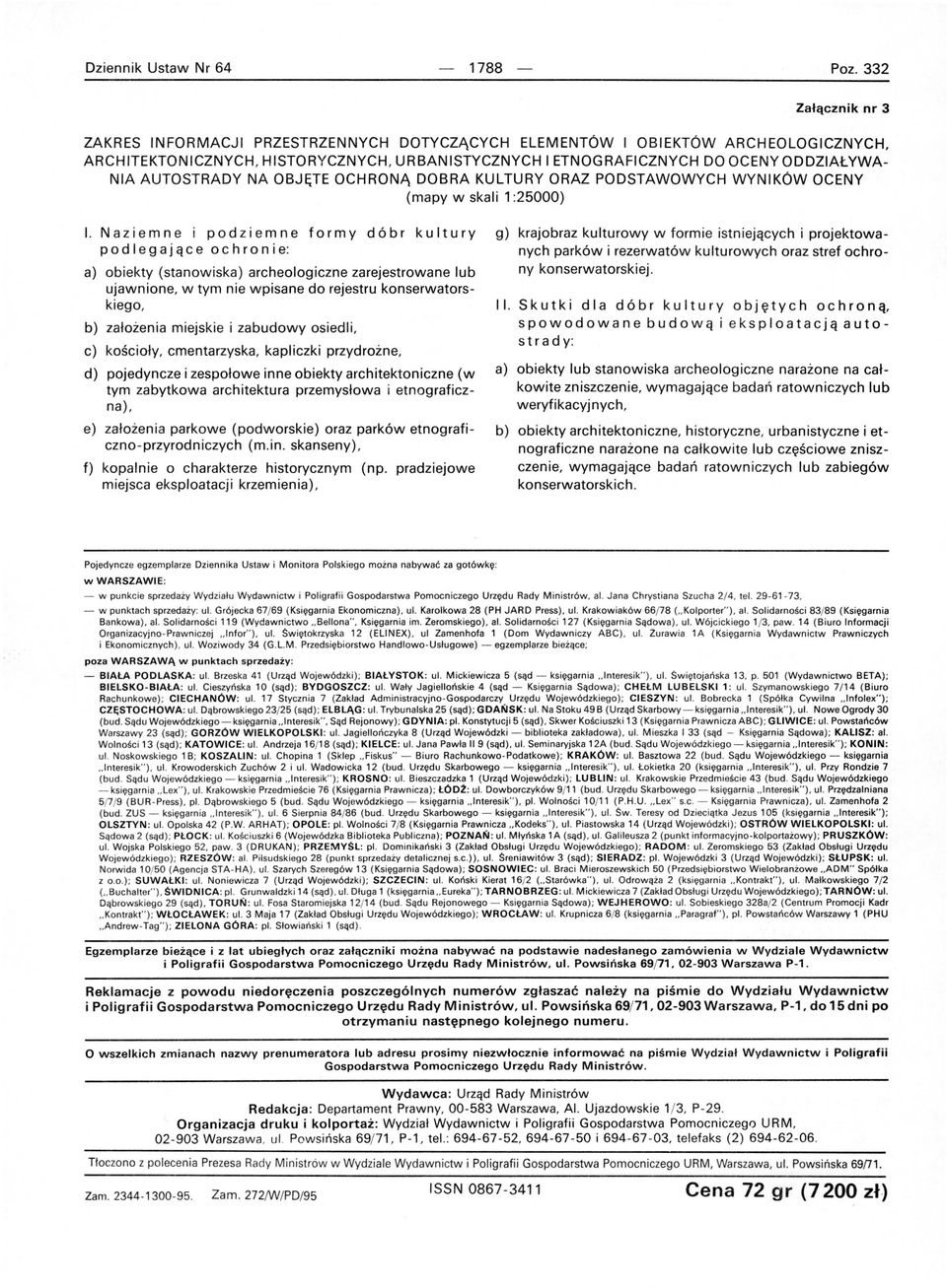 AUTOSTRADY NA OBJĘTE OCHRONĄ DOBRA KULTURY ORAZ PODSTAWOWYCH WYNIKÓW OCENY I.