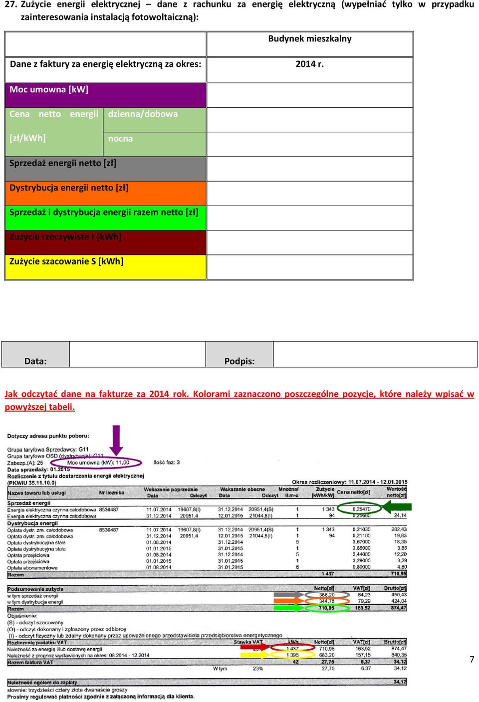 Moc umowna [kw] Cena netto energii [zł/kwh] dzienna/dobowa nocna Sprzedaż energii netto [zł] Dystrybucja energii netto [zł] Sprzedaż i dystrybucja