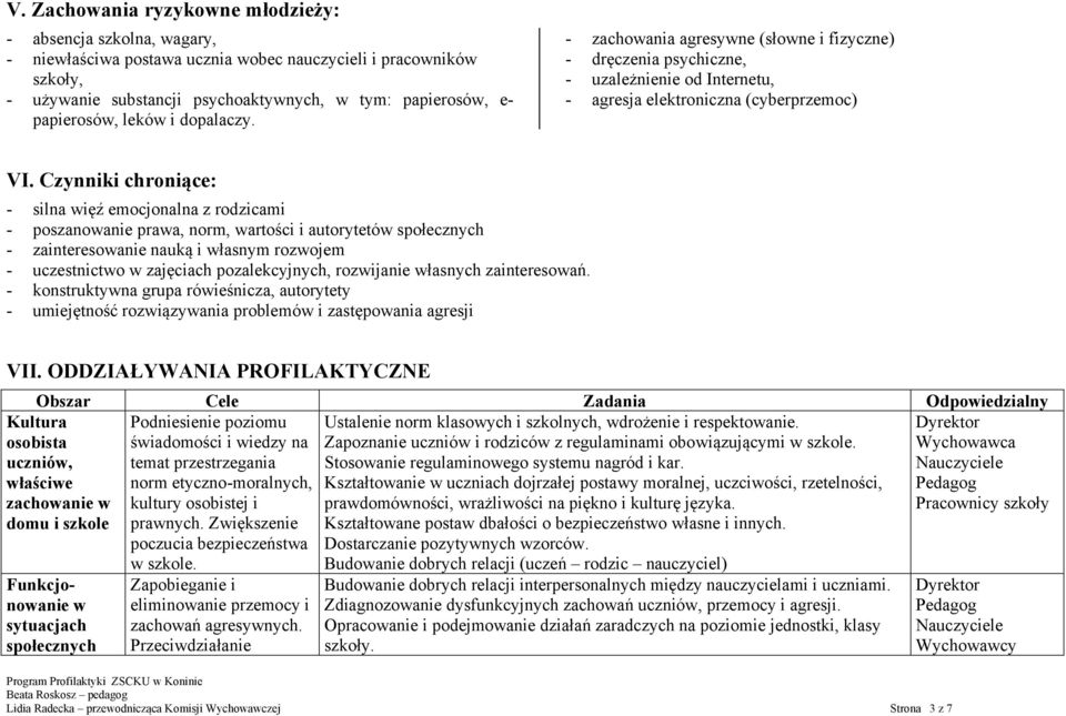 Czynniki chroniące: - silna więź emocjonalna z rodzicami - poszanowanie prawa, norm, wartości i autorytetów społecznych - zainteresowanie nauką i własnym rozwojem - uczestnictwo w zajęciach