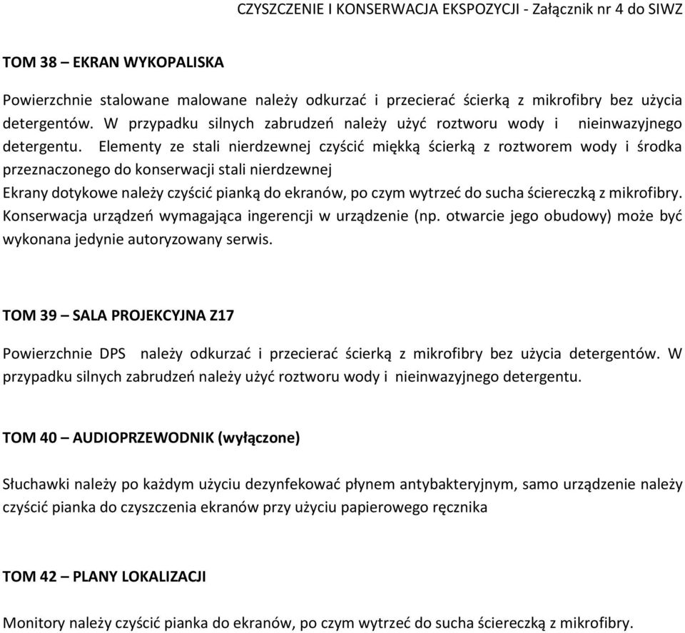 TOM 39 SALA PROJEKCYJNA Z17 Powierzchnie DPS należy odkurzać i przecierać ścierką z mikrofibry bez użycia detergentów.