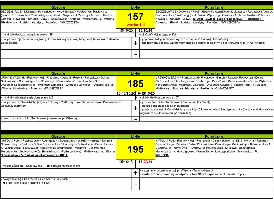 Wilsona 157 Mickiewicza Rudzka Klaudyny Podleśna GWIAŹDZISTA wariant II 10/10/20 10/10/20 na ul. Mickiewicza zastąpiona przez 185 na ul.