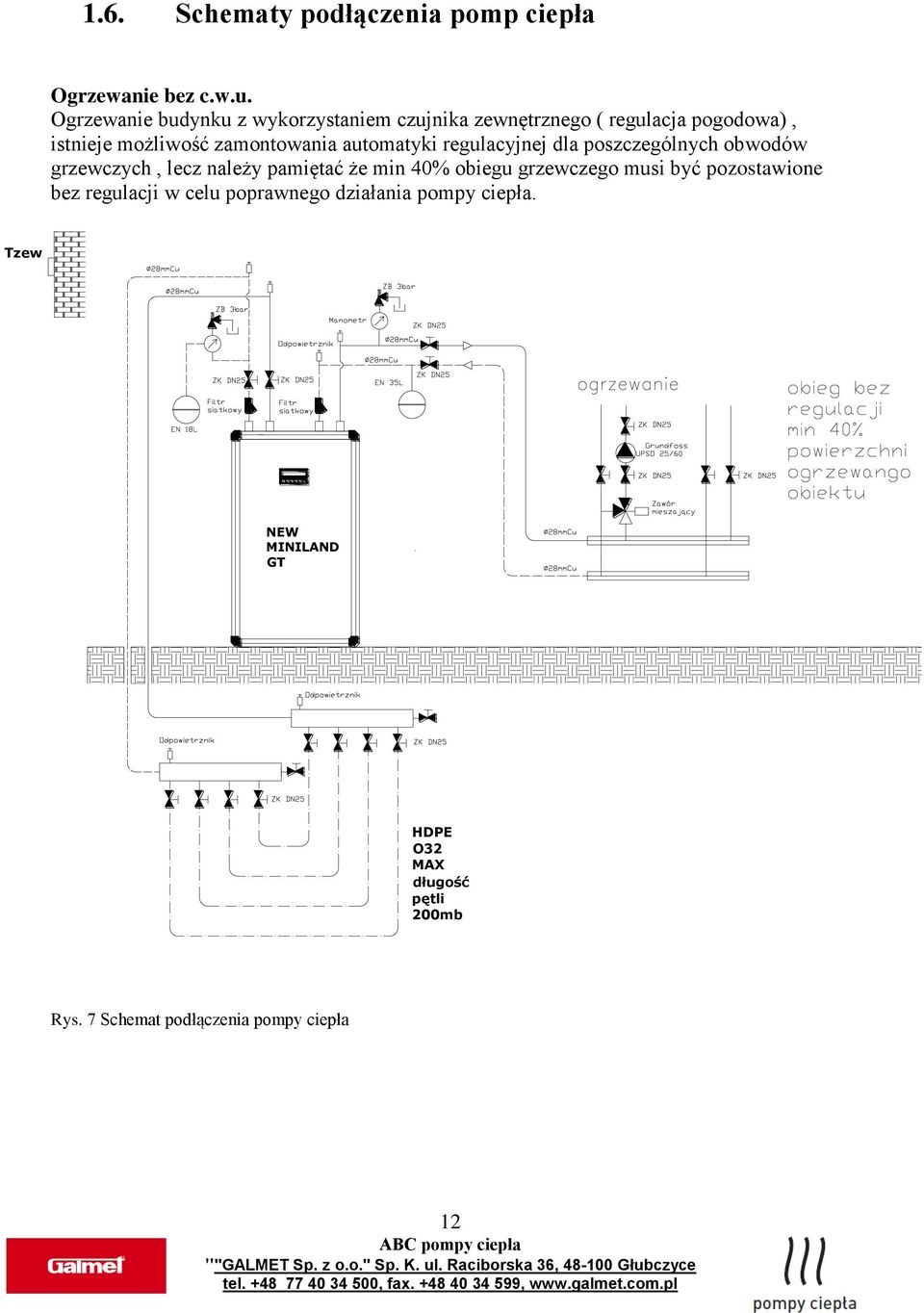 automatyki regulacyjnej dla poszczególnych obwodów grzewczych, lecz należy pamiętać że min 40% obiegu grzewczego musi