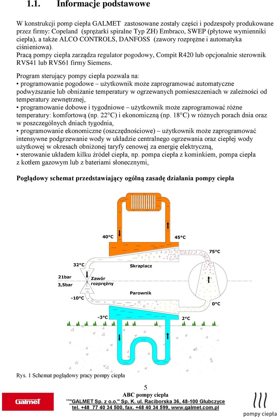 Pracą pompy ciepła zarządza regulator pogodowy, Compit R420 lub opcjonalnie sterownik RVS41 lub RVS61 firmy Siemens.