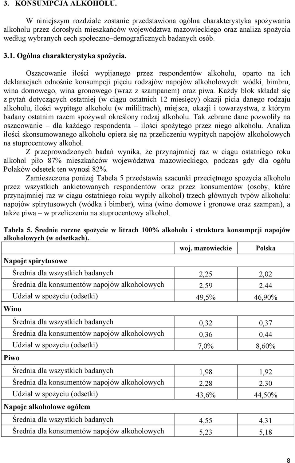 demograficznych badanych osób. 3.1. Ogólna charakterystyka spożycia.