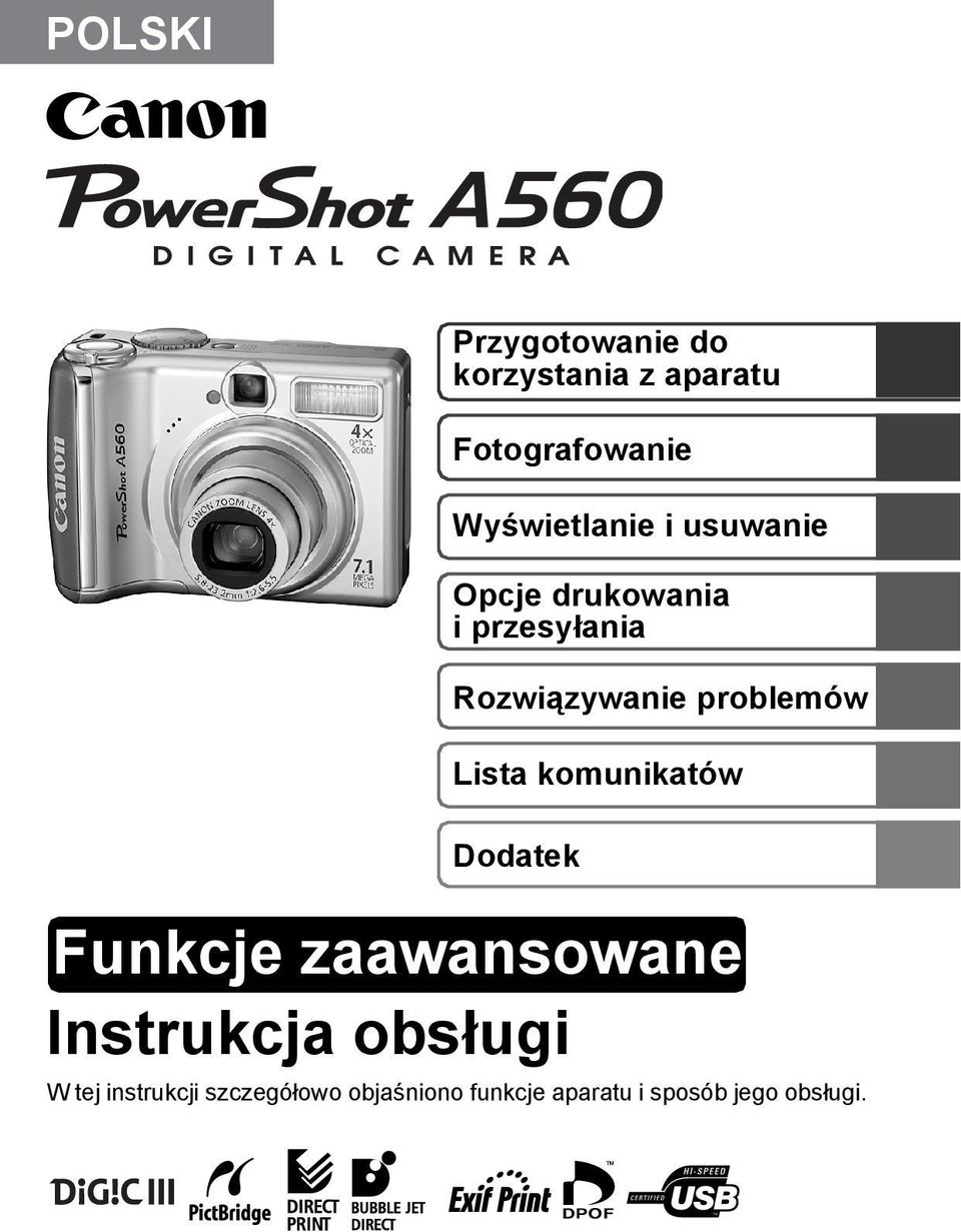 problemów Lista komunikatów Dodatek Funkcje zaawansowane Instrukcja