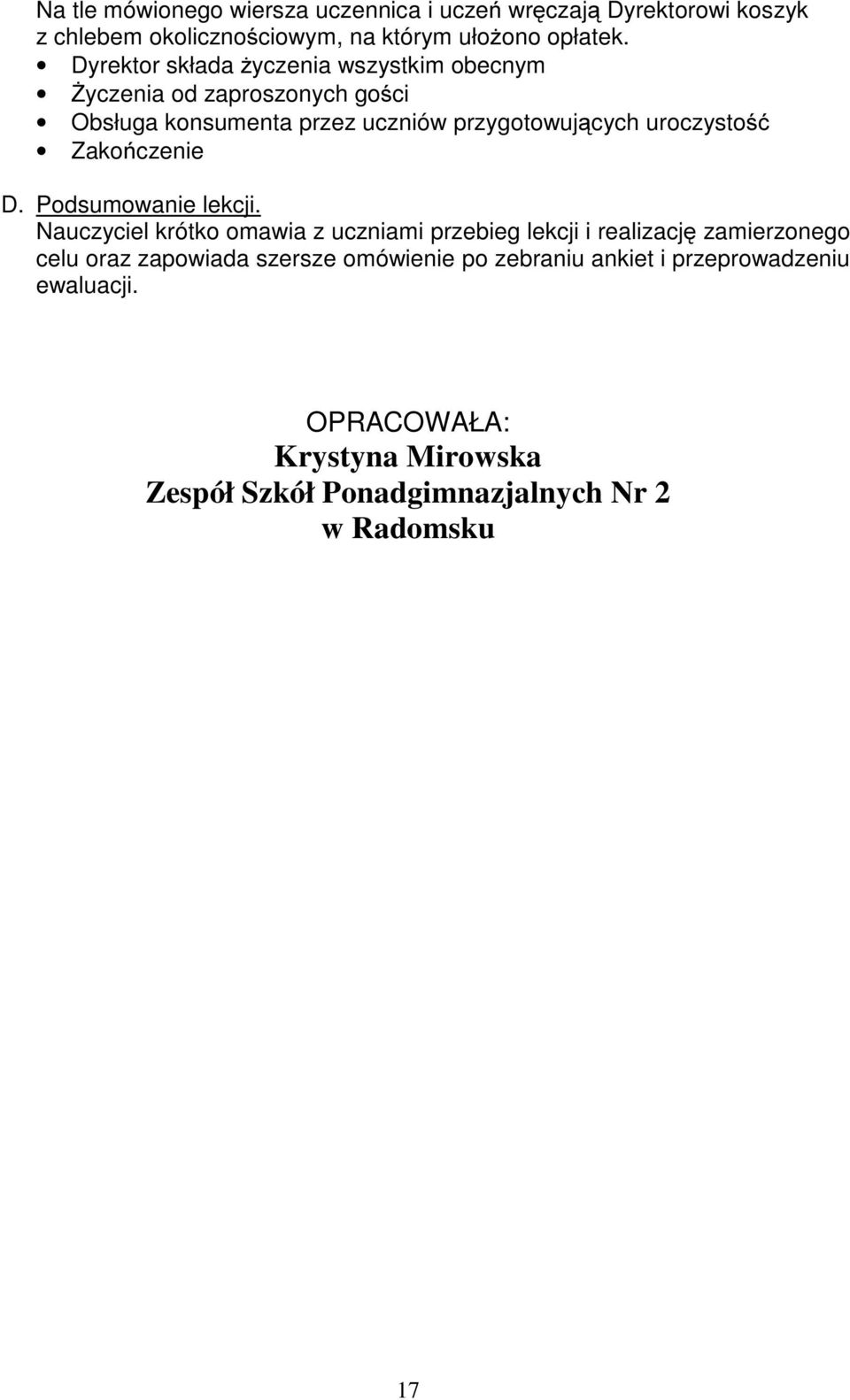 Zakończenie D. Podsumowanie lekcji.