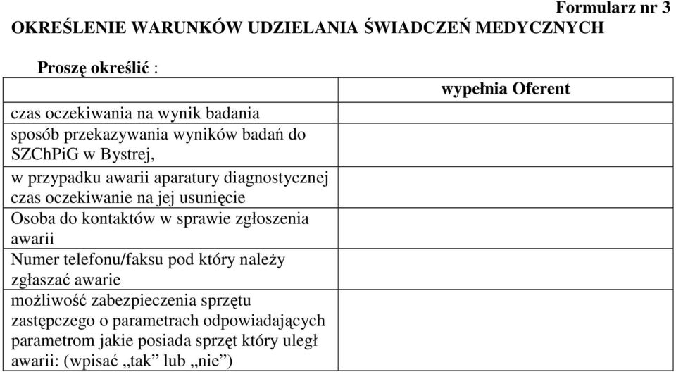 Osoba do kontaktów w sprawie zgłoszenia awarii Numer telefonu/faksu pod który należy zgłaszać awarie możliwość zabezpieczenia