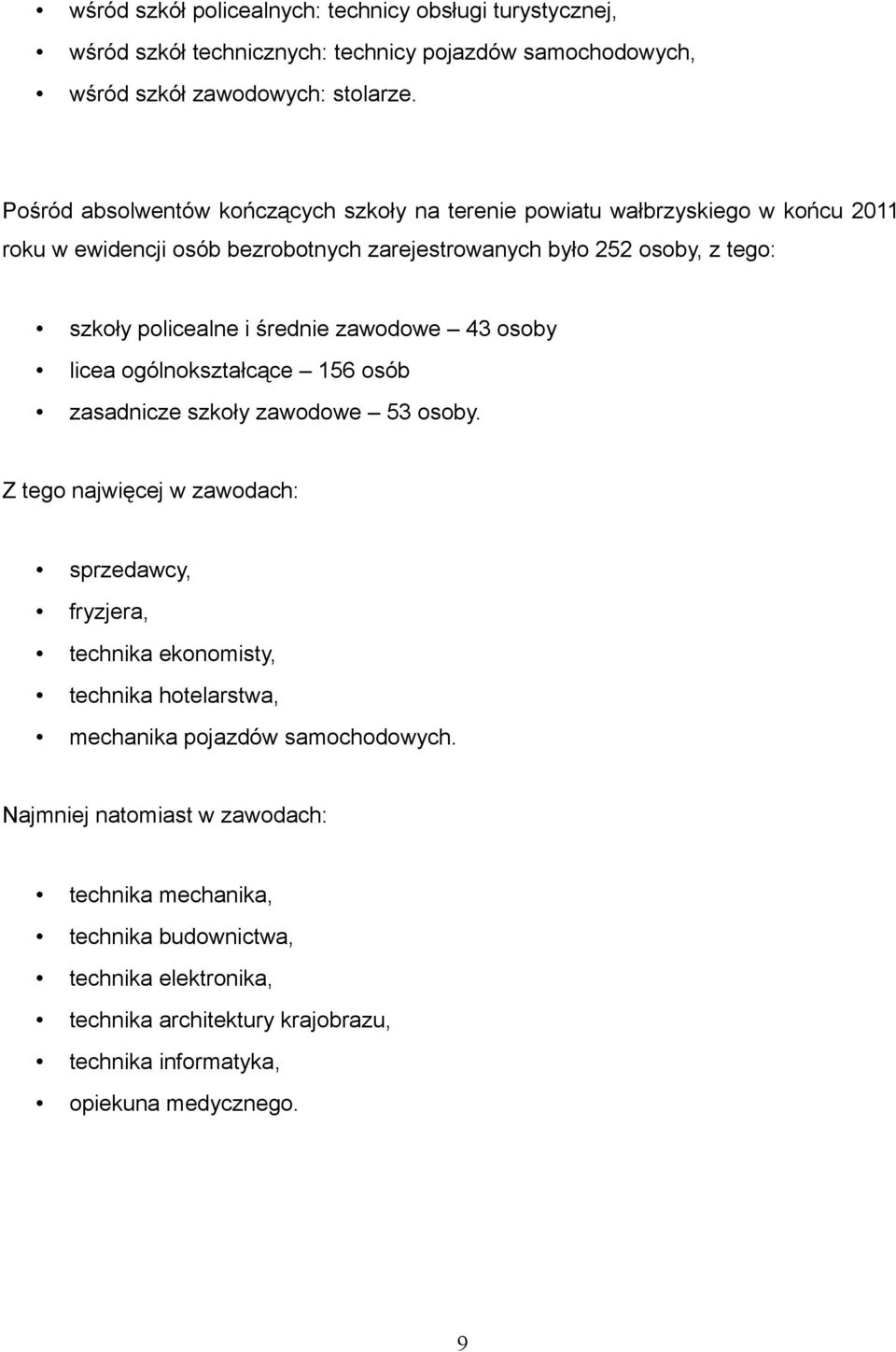 średnie zawodowe 43 osoby licea ogólnokształcące 156 osób zasadnicze szkoły zawodowe 53 osoby.