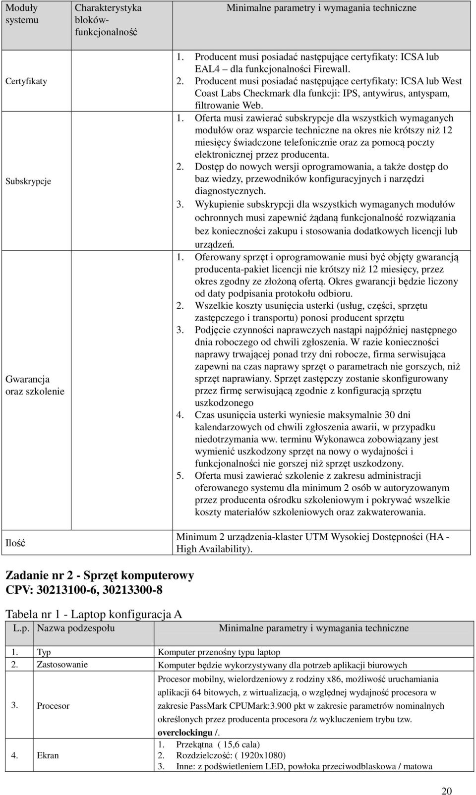 Producent musi posiadać następujące certyfikaty: ICSA lub West Coast Labs Checkmark dla funkcji: IPS, antywirus, antyspam, filtrowanie Web. 1.