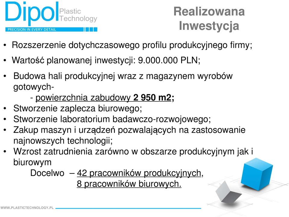 biurowego; Stworzenie laboratorium badawczo-rozwojowego; Zakup maszyn i urządzeń pozwalających na zastosowanie najnowszych